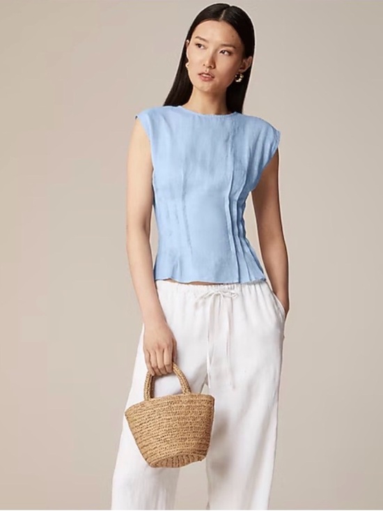 J. Crew Tops - J. Crew Light Blue Sleeveless Pleated Pintuck Ramie Top NWT